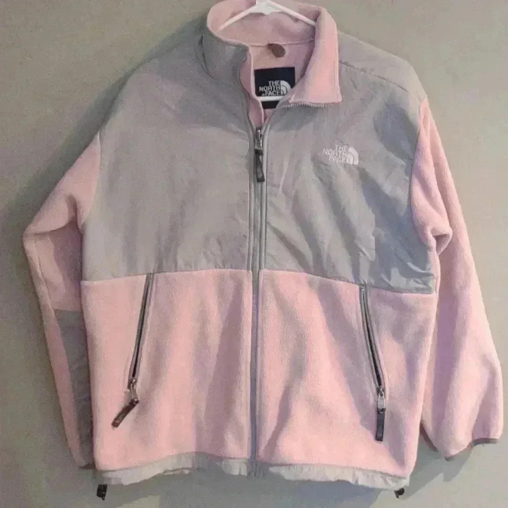 The North Face fleece nylon pink gray jacket Girls Xlarge